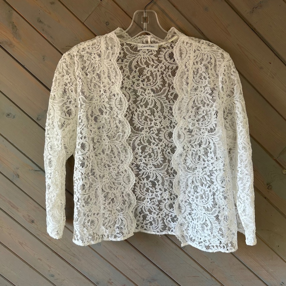 Calvin Klein White Lace Open-Front Cardigan Shrug
